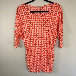 Stitch Fix 41 Hawthorn Orange Cream Geometric Print Dolman Sleeve Blouse
